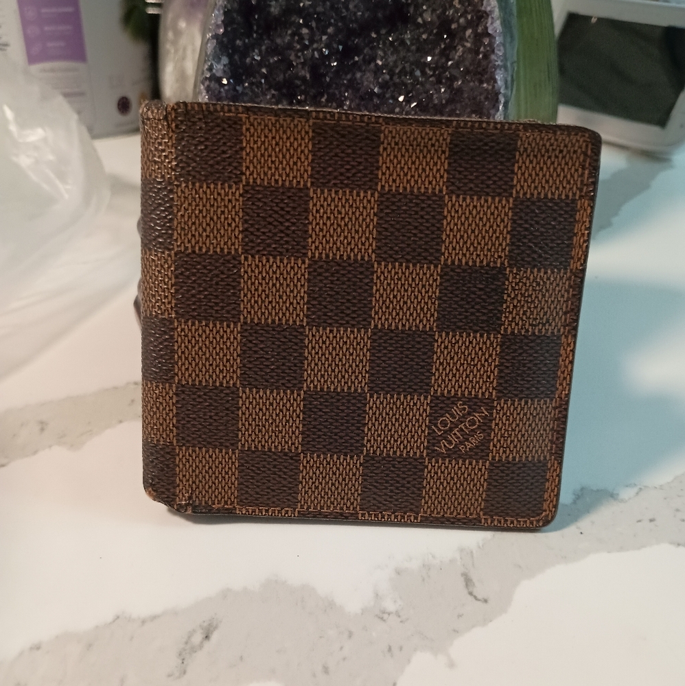 Authentic LOUIS VUITTON Brown Damier Ebene Canvas Multiple Bifold Wallet